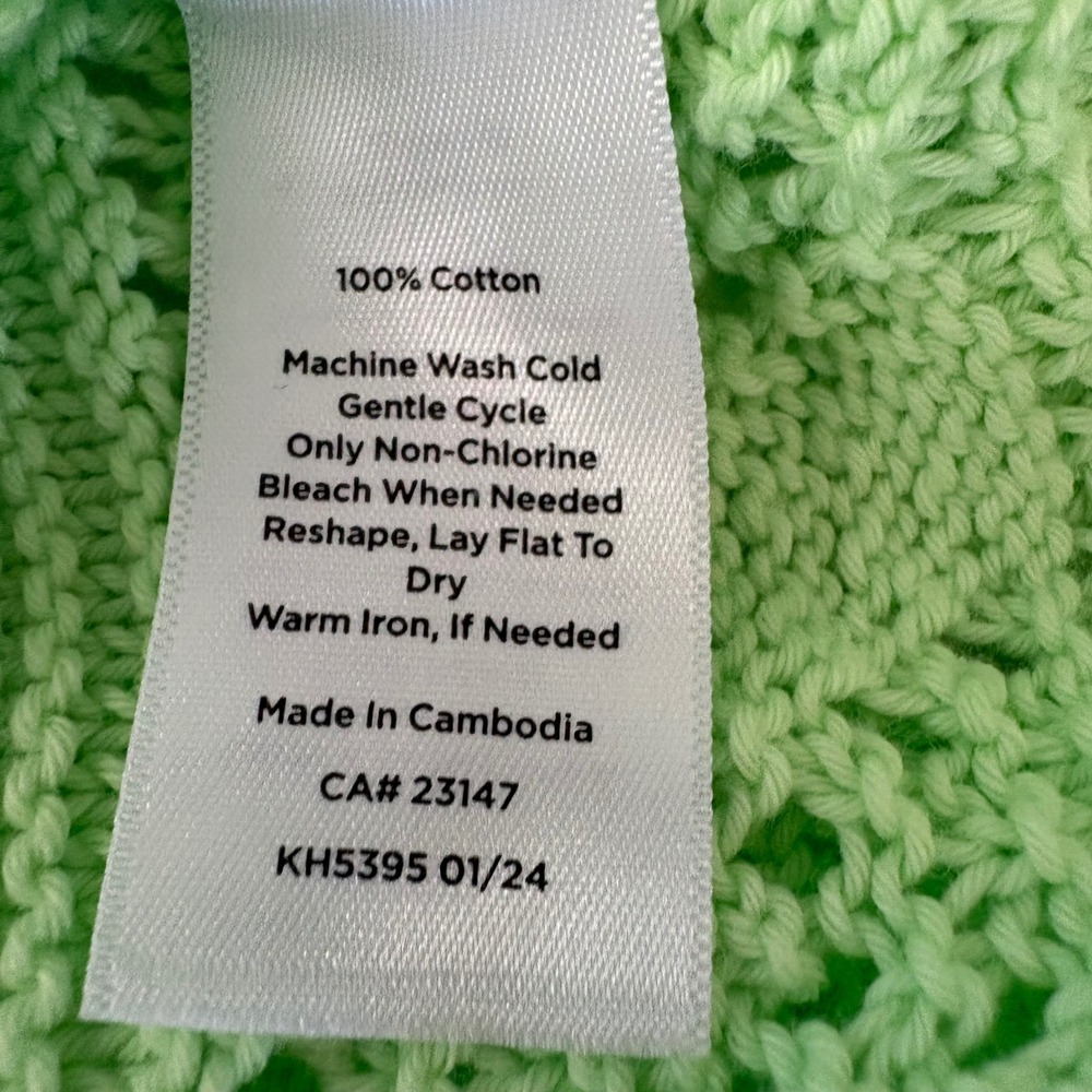 NEW Talbots Womens Medium Sweater Vest Green Pointelle Knit V-Neck 100% Cotton - Picture 6 of 8